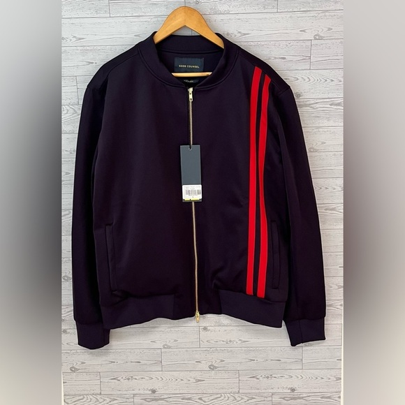 NWT Good Counsel Men's Large Pippen Track Full Zip Jacket Purple w Red Stripes - Picture 2 of 11